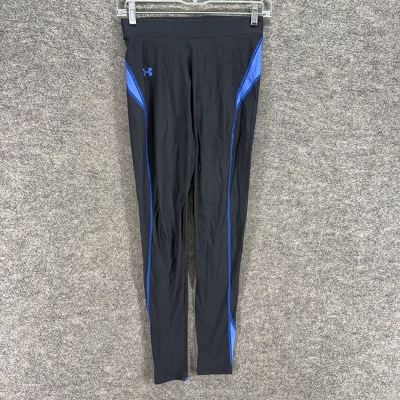 Under Armour Activewear Leggings Women M Medium Black Striped ColdGear Low Rise - Picture 1 of 8